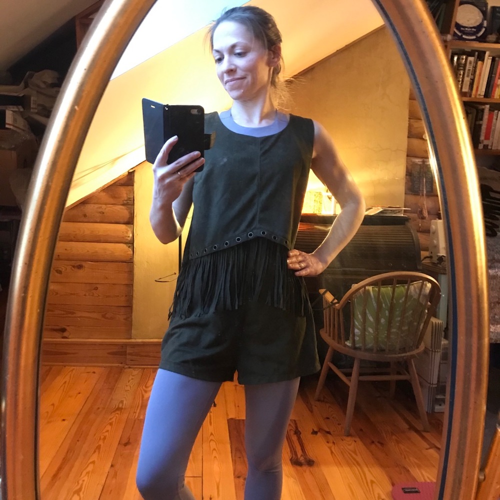 Lulumari Green Fringe Suede Romper, EUC, M - Picture 15 of 16